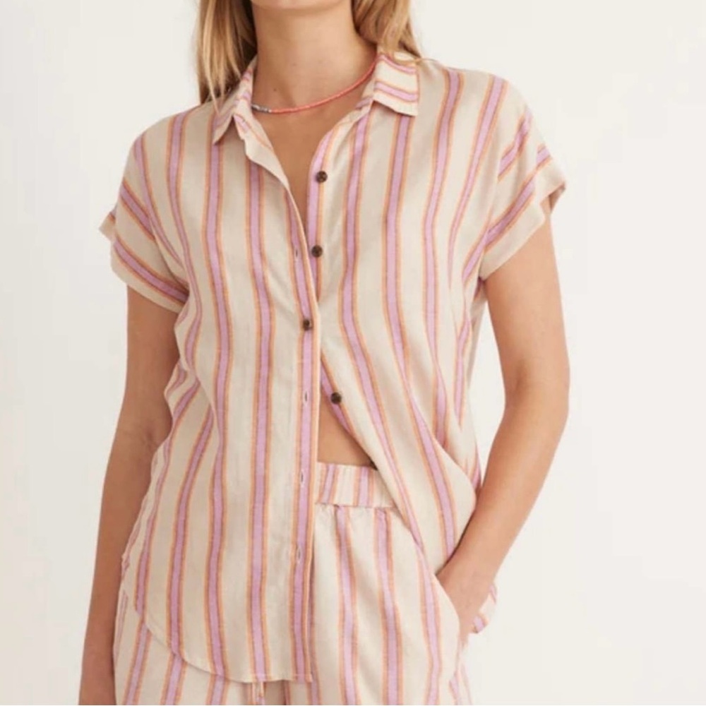 Marine Layer Women’s Dana Striped Button Up Shirt Pink White Size XS